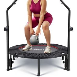 40" /48" Rebounder for Adults,Mini Rebounder Foldable Fitness Rebounder with Adjustable Foam Handle,for Indoor/Outdoor Exercise Workout,Max Load 450LB