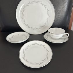 MCM Fine China Platinum Dinner Place Setting "Paris Night" Pattern by Nasco 1950's