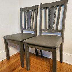 Pair Of Gray Modern Farmhouse Kitchen Dining Chairs With Nailhead Trim