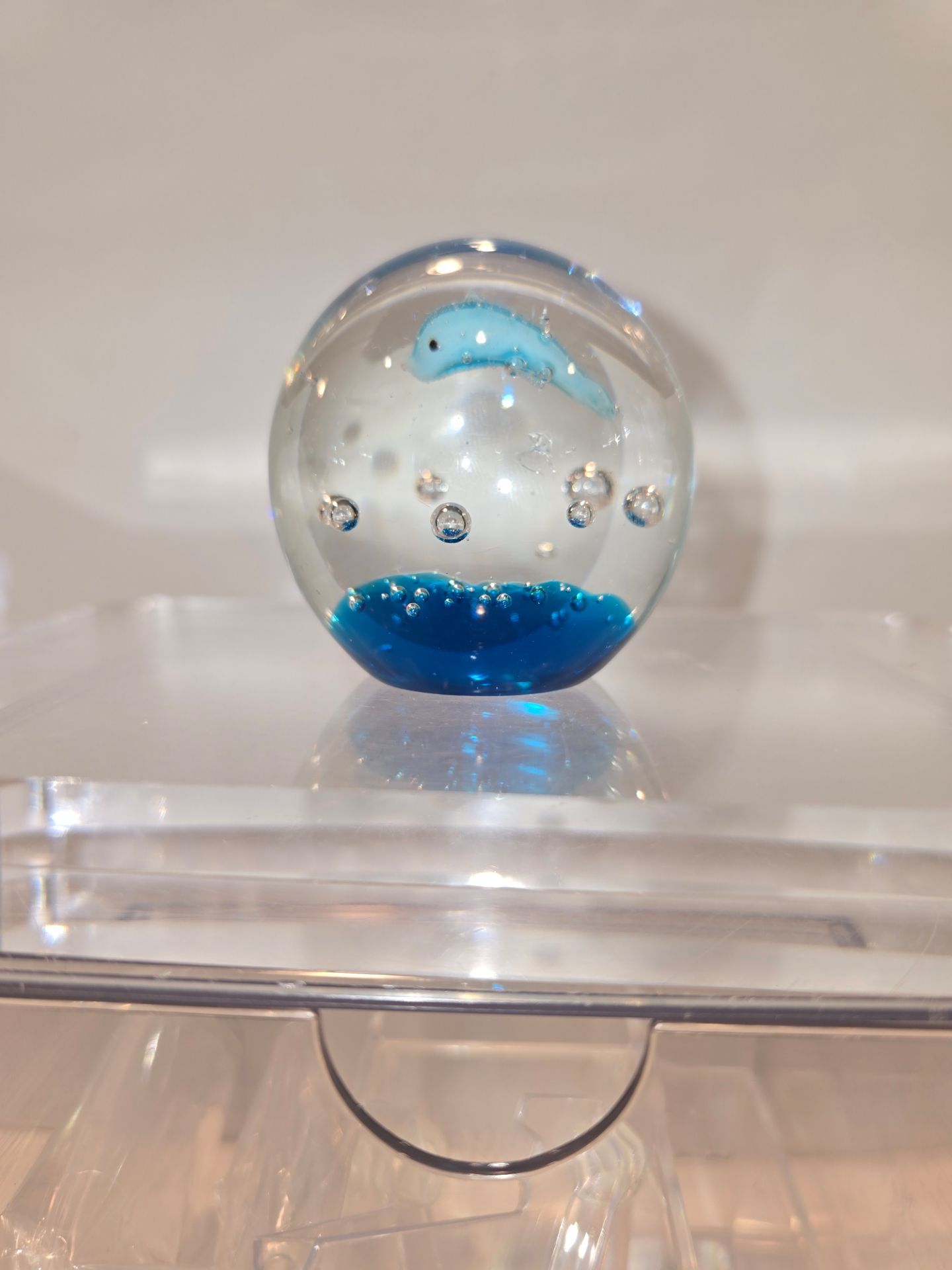 Glass Sphere paperweight Dolphin 2.25"