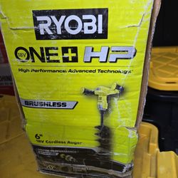 RYOBY 18V ONE + HP HIGH PERFORMANCE BRUSHLESS  6-" CORDLESS AUGER NEW (TOOL ONLY) 