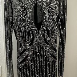 rhinestone/black see through dress 