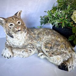 22”x12” Museum-Quality Handcrafted Ceramic Sculpture Of Bobcat by The Townsends