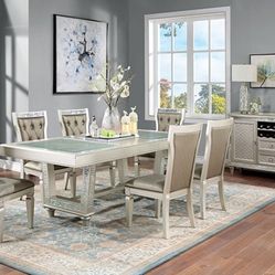 Brand New Champagne Warm Gray 7pc Formal Dining Table Set