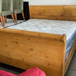 California Cal King Bed Frame Solid Wood Headboard Footboard With Mattress And Boxspring