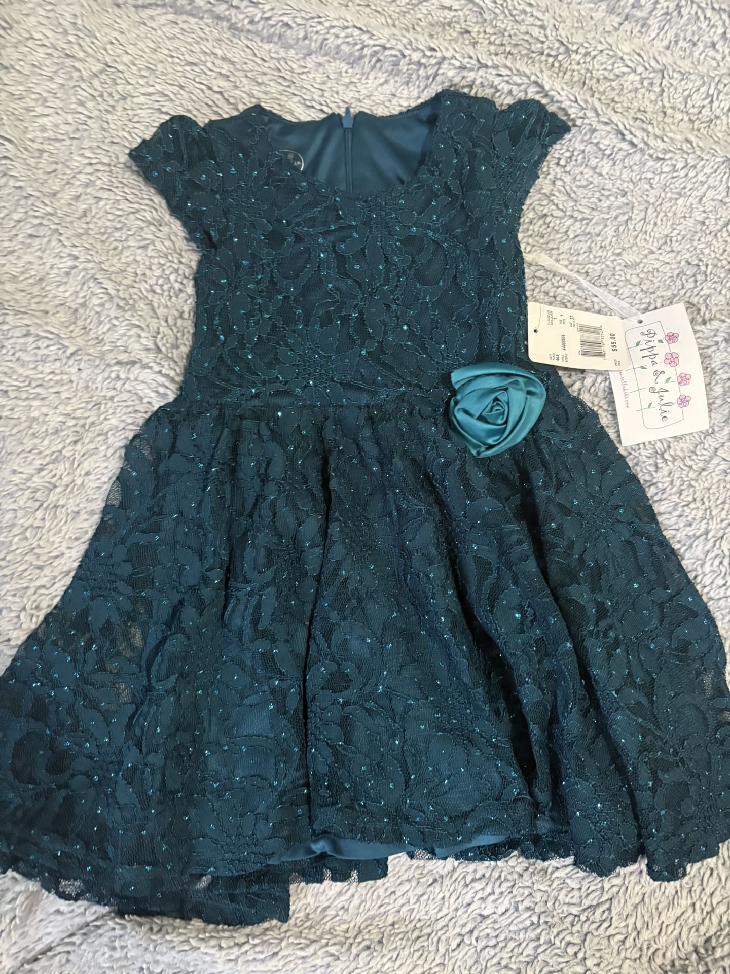 Beautiful toddler Pippa & Julie teal lace sequin dress 3T