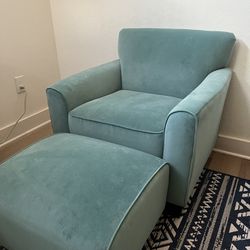 Wayfair Teal Velvet Accent Chair and Foot Rest