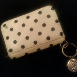 White leather polka dot wallet