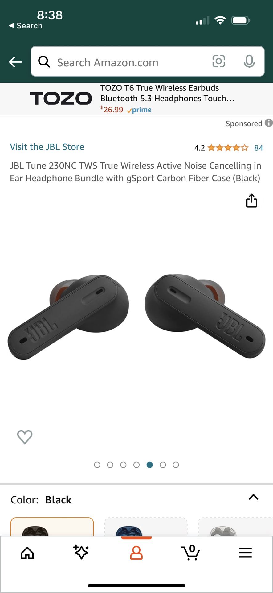 JBL Tune 230NC TWS True Wireless Active Noise Cancelling in Ear Headphone Bundle with gSport Carbon Fiber Case (Black)