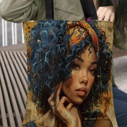 Vintage Style Girl Painting Canvas Tote Bag