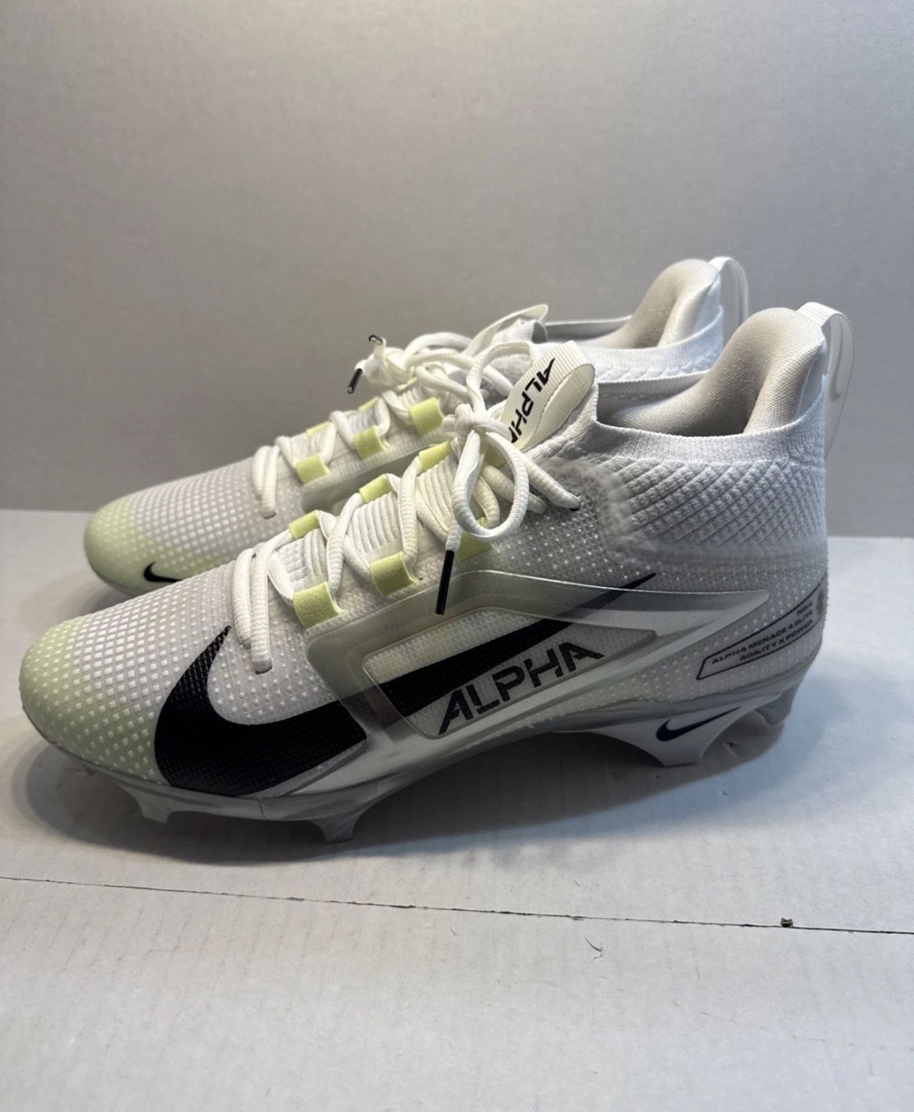Nike Alpha Menace 4 Elite White Metallic Football Cleats FD7036-100 Size 10.5