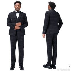 New CLOUD STYLE Slim Fit Double Breasted Suit Plaid Yellow Suit 3-Piece