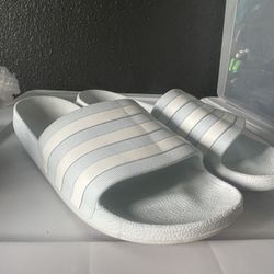 Adidas Women’s Light Blue Slides, Size 9