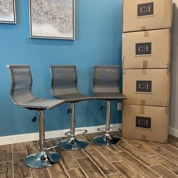 New 3 Gray Mesh Bar Stools 