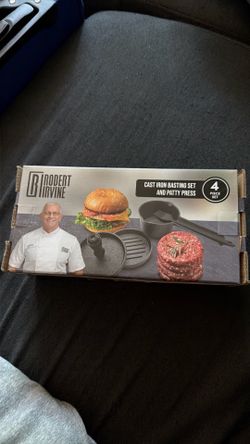CAST IRON BASTING SET AND PATTY PRESS