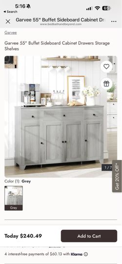 Garvee 55" Buffet Sideboard Cabinet Drawers Storage Shelves