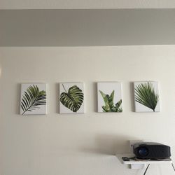 4 Tropical Leaves Canvas Painting 