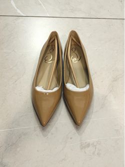 Brand New Sam Edelman Women's Wanda Pointed Toe Patent Leather Flats - Tan