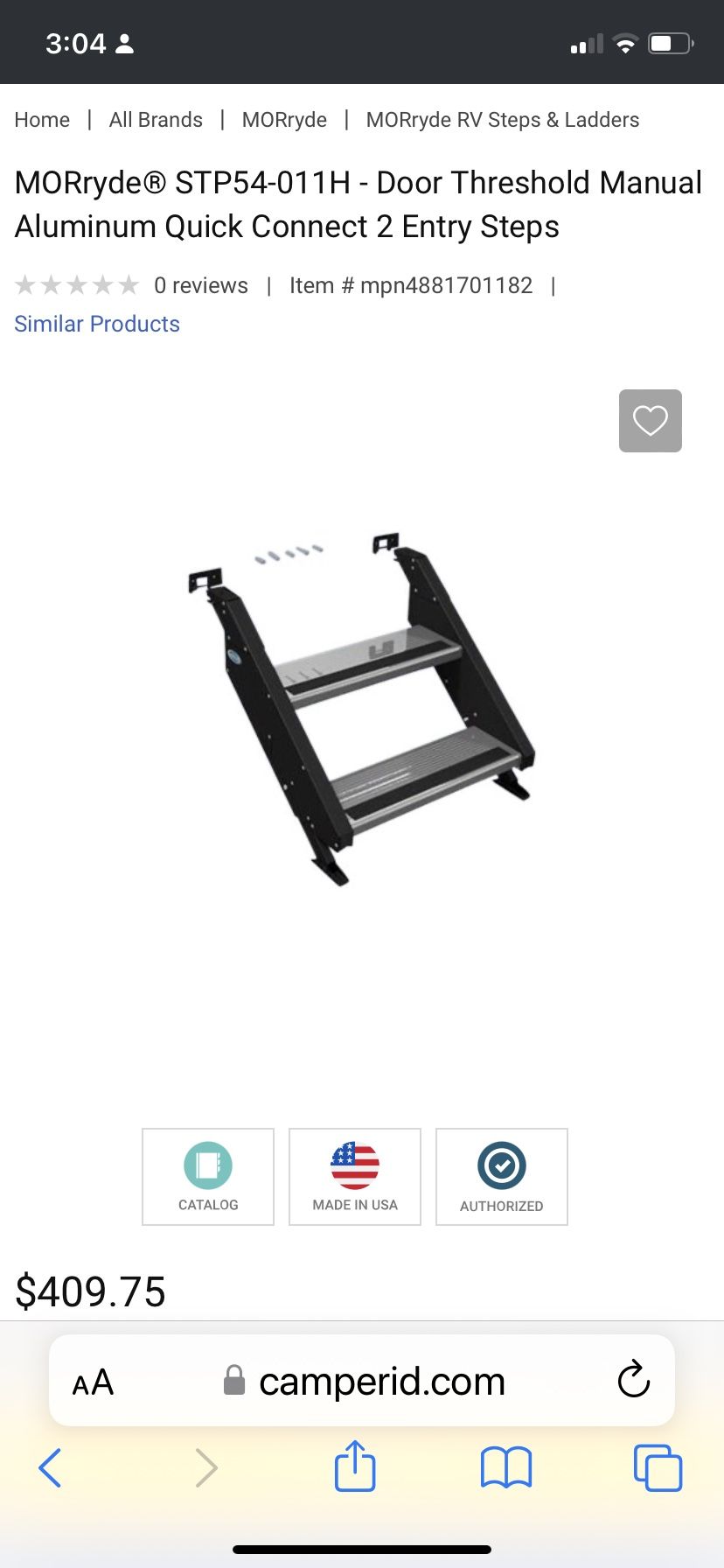 MORryde® STP54-011H - Door Threshold Manual Aluminum Quick Connect 2 Entry Steps