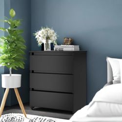 Black Nightstand with 3 Drawers, Black Bedside Table Night Stand for Bedroom with Cut-Out Handle, Sofa Side Table 3 Drawer Nightstand for Bedroom, 17.