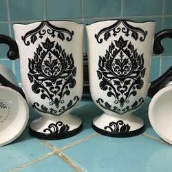 BLACK AND WHITE DAMASK COFFEE MUGS