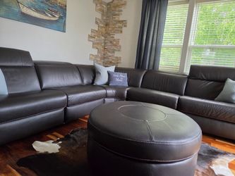 Authentic leather sectional with ottoman