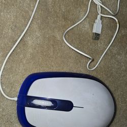 Wired USB White Blue Oversized Mouse