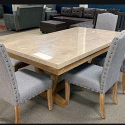 VESPER MARBLE RECTANGULAR 6 PCS DINING ROOM SET DİNİNG TABLE 4 CHAİRS AND BENCH WİTH İNTEREST FREE PAYMENT OPTİONS 
