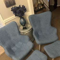 Blue Chairs With Footstools