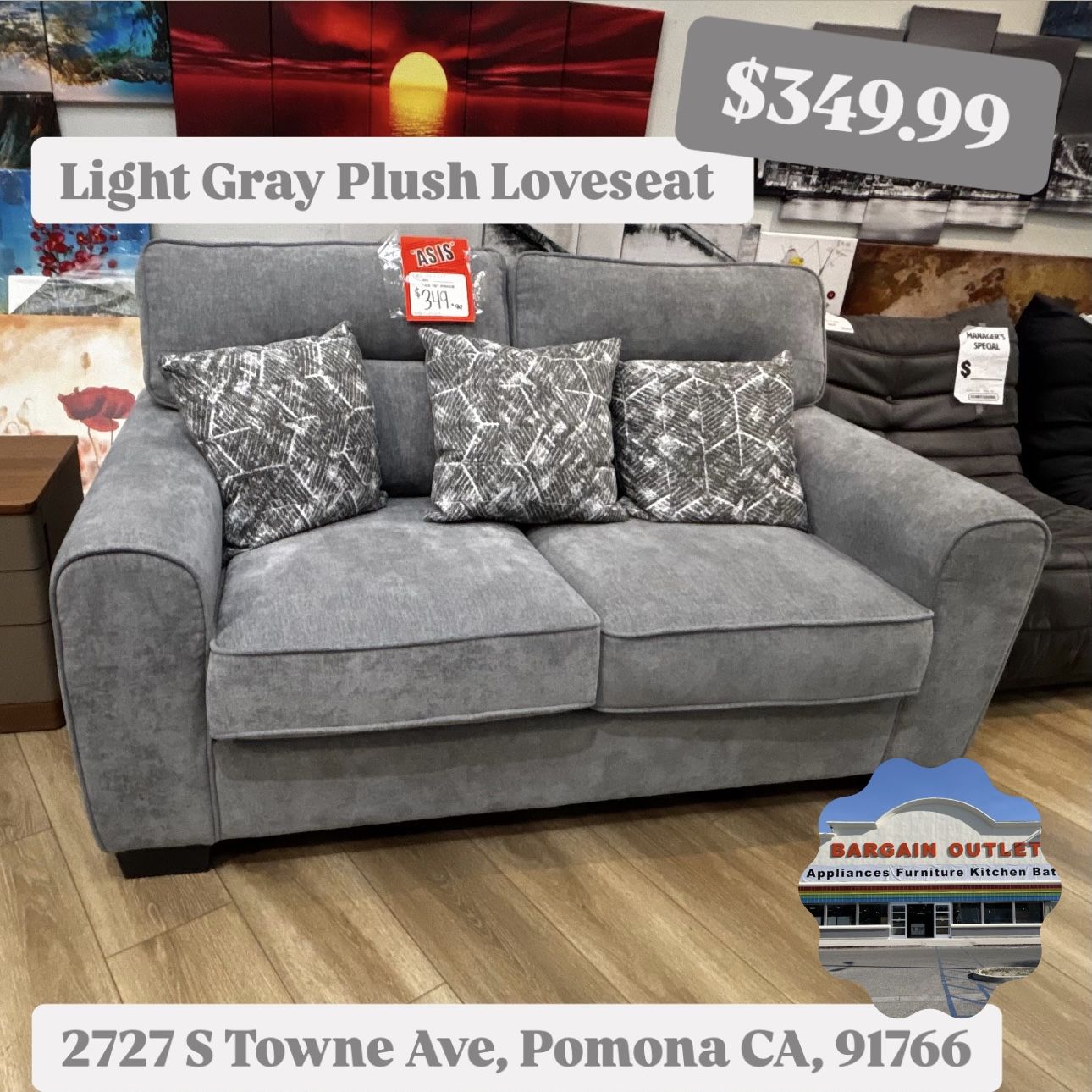 Light Gray Plush Loveseat