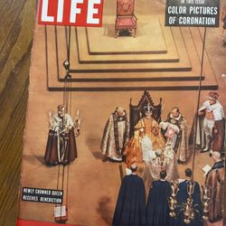 1953, June 15 Life magazine: fun advertising. Queen of England received benediction.