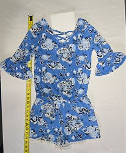 Blue Floral Romper with Bell Sleeves