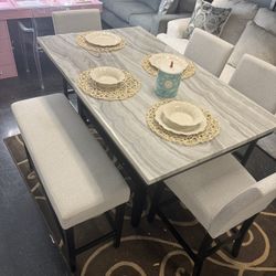 6 Pc Marble Counter Height Table Set 