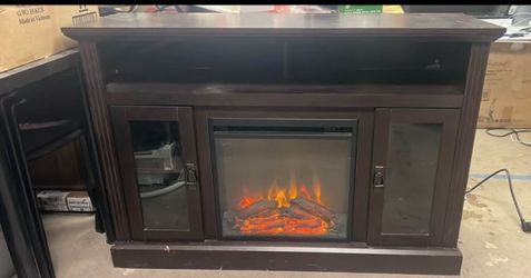 Dark Wood TV Stand with Electric Fireplace
