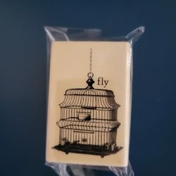 Wood Rubber Stamp "fly" bird cage