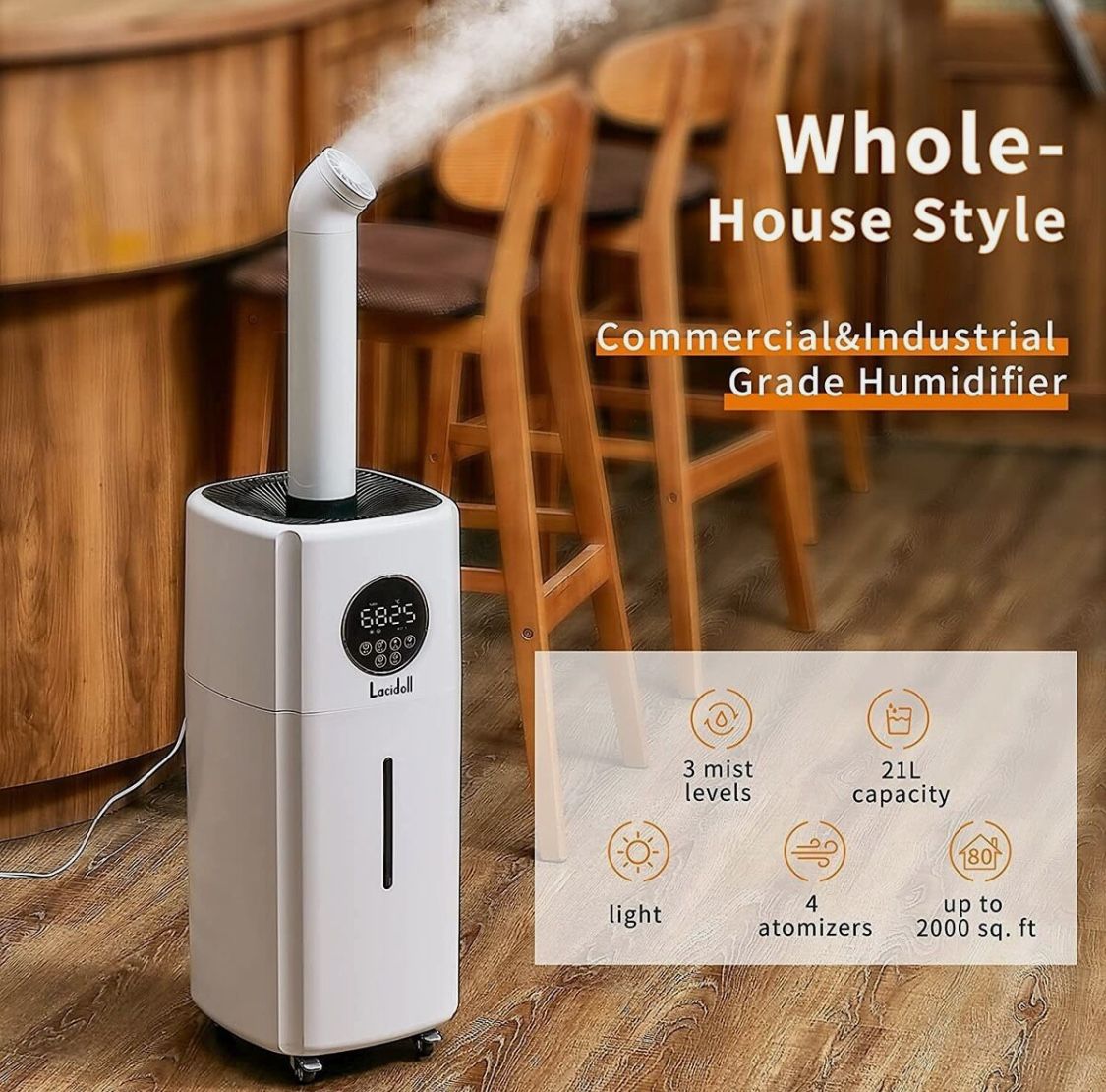 Large 5.5Gal for 2000 sq.ft, Humidifier 2000ml/h Lacidoll LCDJSQ-J001
