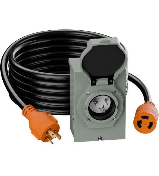 25ft Nema L5-30P Caja de entrada de alimentación impermeable RV de 30 amperios y cable de extensión L5-30P, entrada de alimentación para generador