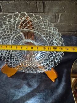 Clear Cut Glass Serving Platter with Center Bowl