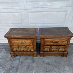 2 Traditional antique / vintage stained oak wood 2-drawer  nightstand $25 ea 