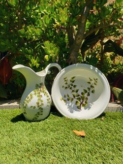 Floral Ceramic Pitcher & Bowl