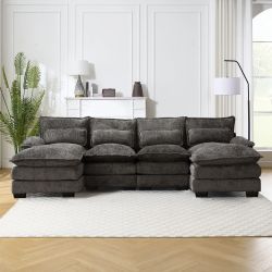 Modern Gray Sectional Sofa Couch with Chaise – 110" L-Shaped, Plush Fabric, New