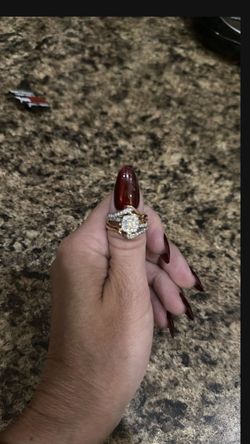 14 k Rose gold bridal set Engagement ring and matching Wedding band enhancer