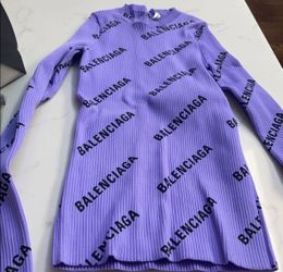 Purple Balenciaga Logo Long Sleeve Sweater