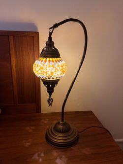 Turkish-Style Mosaic Swan Neck Table Lamp – 19” – $95