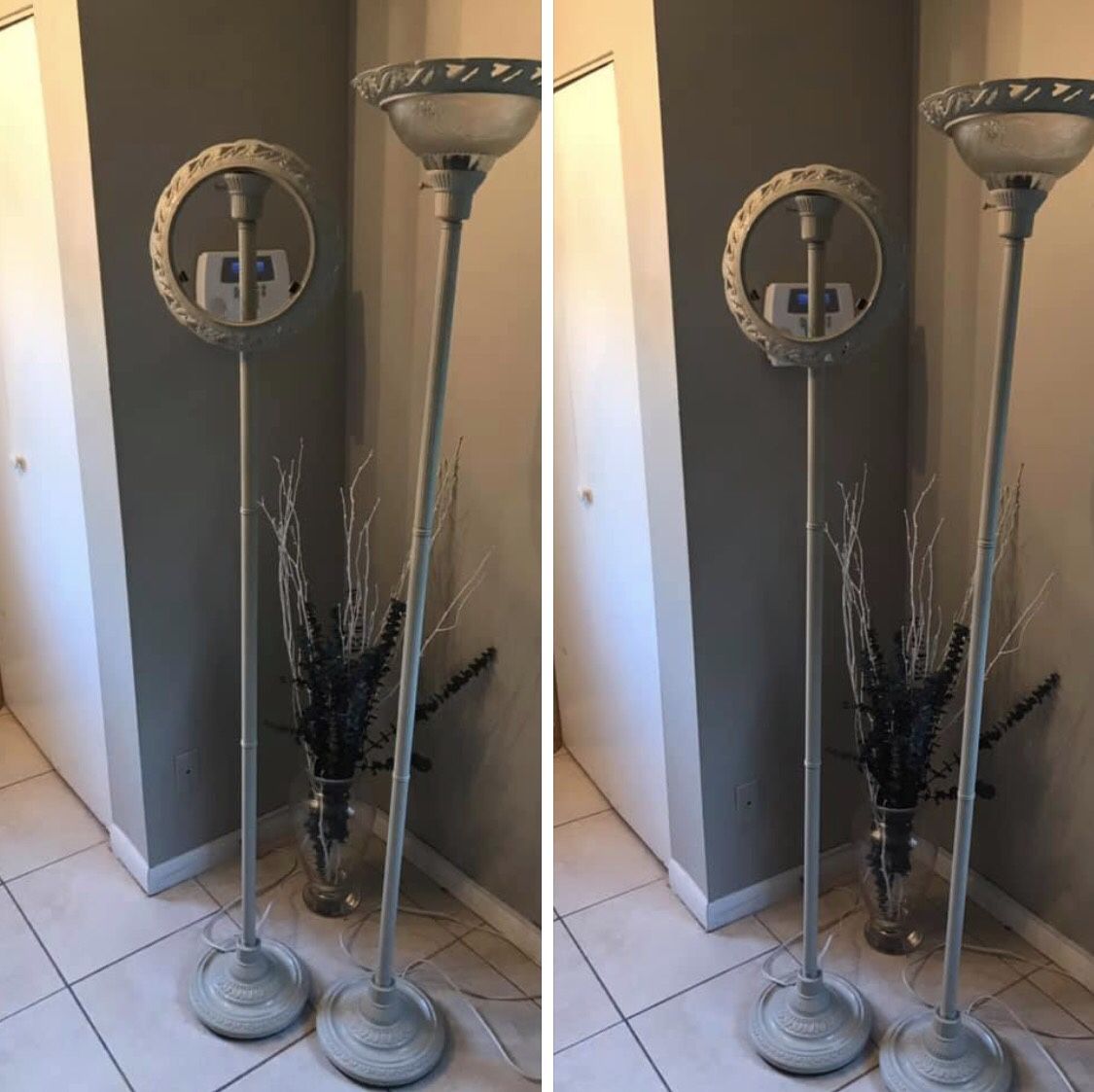 Floor Lamps, 2 Qty. 1 needs replacement glass, both are 3-way and work great. Both retail over $200.00, $50.00 both FIRM, Pickup only MOVING NEED GONE