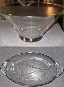 vintage relish dish and large glass bowl