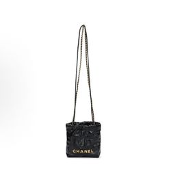 CHANEL Chanel 23S 22bag mini gold coin diamond plaid drawstring open and closed leather chain shiny wrinkled one-shoulder cross-body bag(35)11