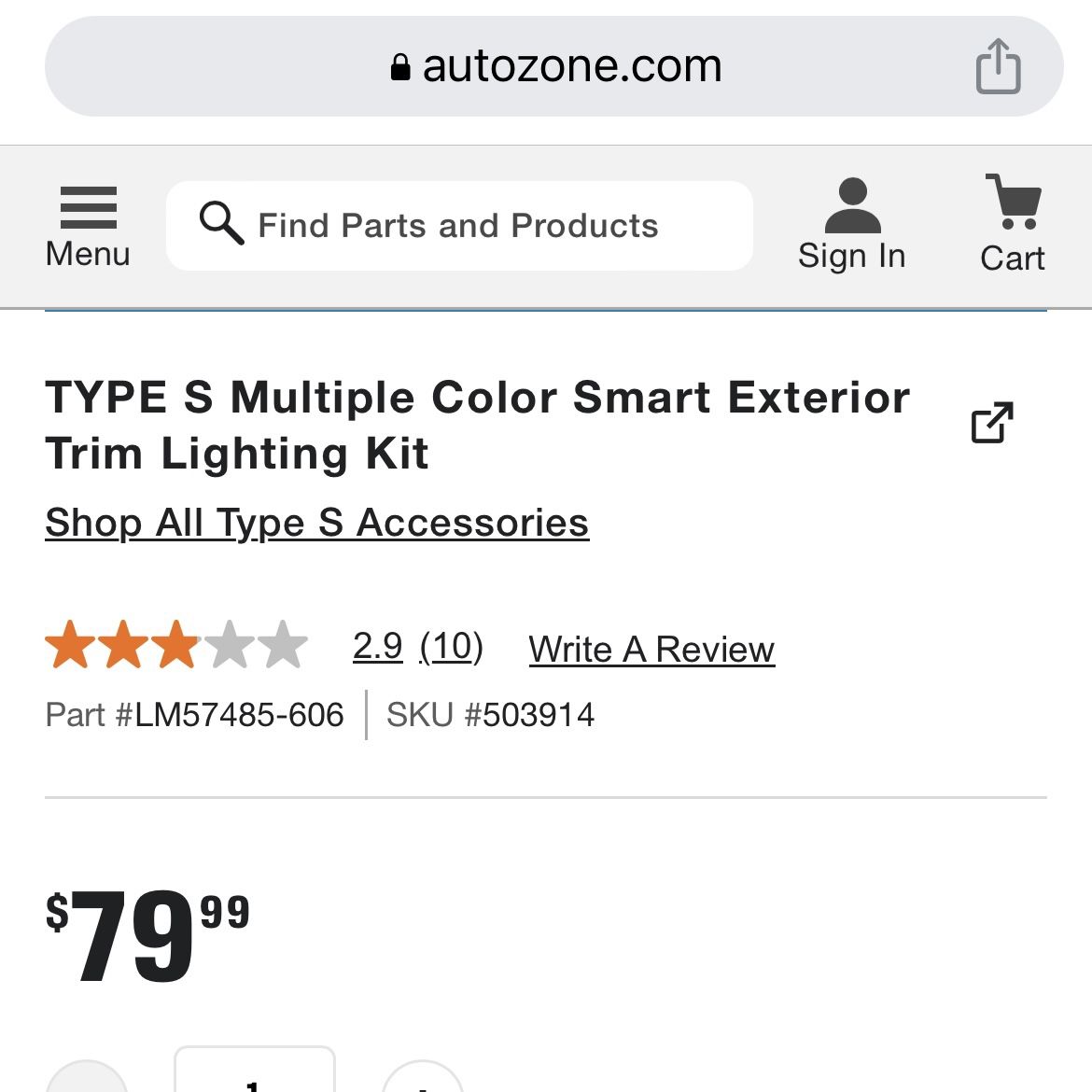 TYPE S Multiple Color Smart Exterior Trim Lighting Kit Open Box for