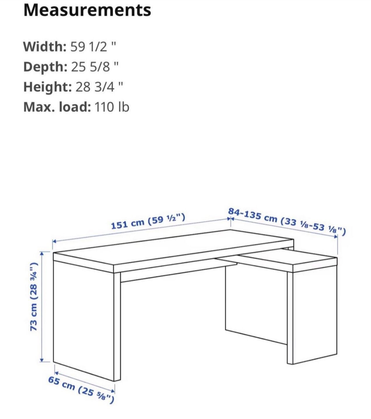IKEA Malm desk with pull out panel in black/brown