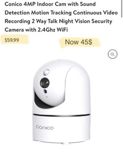 Conico 4MP Indoor Cam with Sound Detection Motion Tracking Continuous Video Recording 2 Way Talk Night Vision Security Camera with 2.4Ghz WiFi